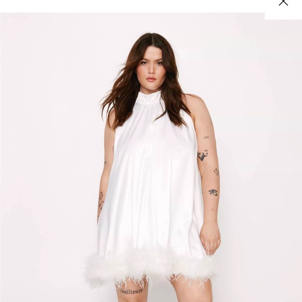 Nasty Gal Satin Swing Dress with Feathers
